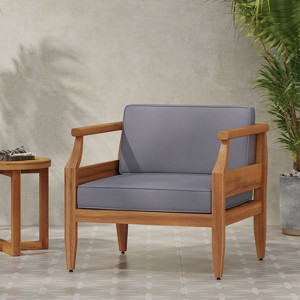 Okak Rustic Patio Accent Chairs Wide Upholstered Club Chairs,Set of 1,Outdoor Acacia Conversation seat for Porch,Garden&Backyard,400lbs Max - 1 of 4