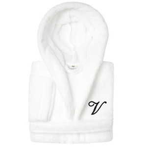Personalized Linum Kids 100% Polyester SUPER PLUSH Double Brushed Hooded Bathrobe in Black Script Font - 1 of 3