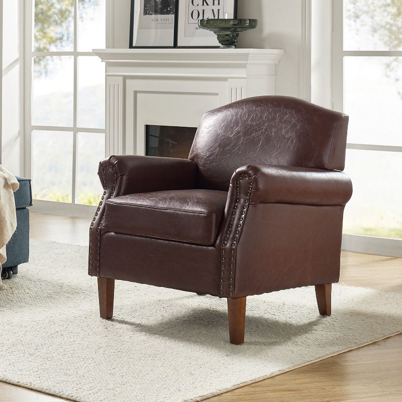 Gianluigi Transitional Vegan Leather Armchair with Nailhead Trim for Bedroom and Living Room  | ARTFUL LIVING DESIGN, 2 of 11