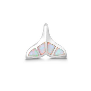 Opalata Sterling Silver Large White Inlay Opal Whale Tail 18" Pendant Necklace - White - 1 of 2