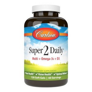 Carlson - Super 2 Daily, Multi + Omega-3s, Fish Oil Multivitamin, Vitamins & Minerals, 120 Softgels - 1 of 4