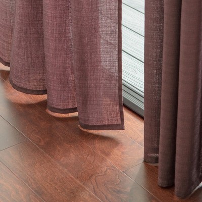 Brown Faux Belgian Flax Semi-Sheer Window Curtain Panels, 52 x 96 Inches