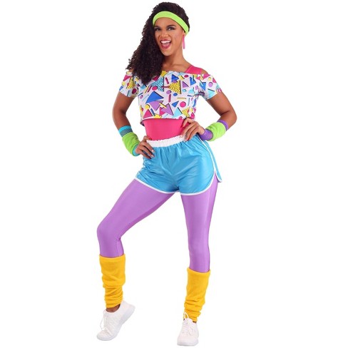 HalloweenCostumes X Small Women Work It Out 80s Costume for Women Yellow Blue Purple