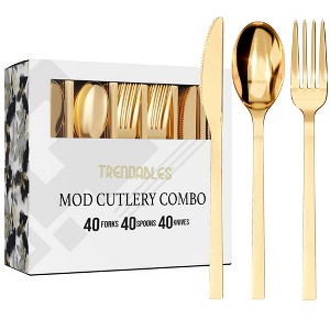 Trendables Gold Plastic Silverware | Heavy-Duty Disposable Utensils Collection | Forks, Spoons, Knives & Combo Sets for Parties and Events - 1 of 4