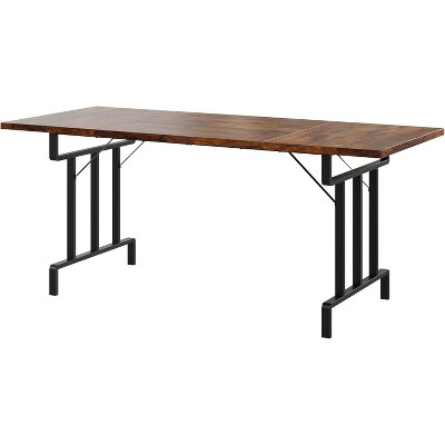 71 Inch Farmhouse Dining Table for 6-8 People, Mid-Century Modern Kitchen Table with Waterproof Surface, Sturdy Metal Legs, for Dining Room