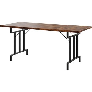 71 Inch Farmhouse Dining Table for 6-8 People, Mid-Century Modern Kitchen Table with Waterproof Surface, Sturdy Metal Legs, for Dining Room - 1 of 4
