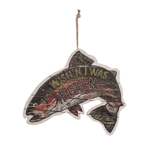 Beachcombers Wishing I Was Fishing Coastal Plaque Sign Wall Hanging Decor Decoration For The Beach 10.21 x 0.35 x 8.25 Inches. - image 1 of 2