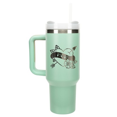 100 North Classic Mom Love Heart Tattoo Wrap-Around 40 Oz. Stainless Steel Water Bottle Coffee Mug, Spill & Leak Resistant, Travel Tumbler with