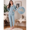 INSPIRE CHIC Women's Lounge Set Cotton Ribbed Button Up Long Sleeve Pants Pattern with Pocket Pajama Set Loungewear - 2 of 4