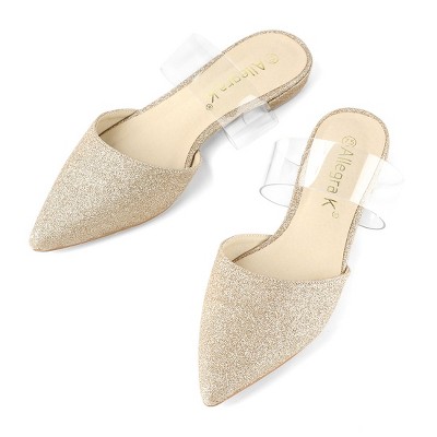Allegra K Women's Glitter Clear Ankle Strap Flat Mules Shoes