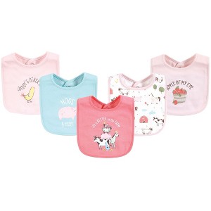 Hudson Baby Infant Girls Cotton Bibs, Pink Farm Animals, One Size - 1 of 4