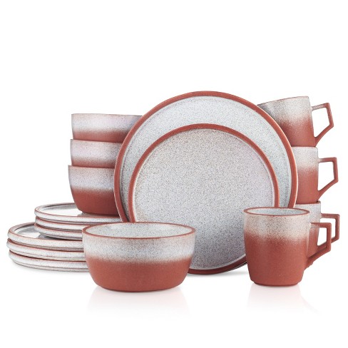 Stone Lain Grao Stoneware 16-Piece Dinnerware Set, Grey