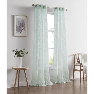 Dainty Home Rita 2-pack Linen Textured Grommet Window Panels With 3d Chenille Floral Embroidery - 1 of 4