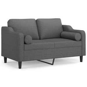 vidaXL Modern 2-Seater Sofa in Dark Gray Fabric - Comfortable Couch with Sturdy Metal Frame and Removable Pillow Covers - 1 of 4
