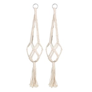 Unique Bargains Indoor Outdoor Macrame Handmade Wall-mounted Flower Pot Holder 21.7" 2 Pcs - 1 of 4