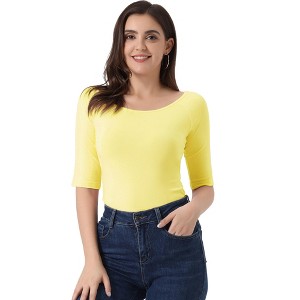 INSPIRE CHIC Women's Half Sleeves Scoop Neck Fitted Layering Soft T-Shirt - 1 of 4