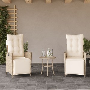 vidaXL Reclining Patio Chairs 2 pcs with Footrest Beige Poly Rattan - 1 of 4