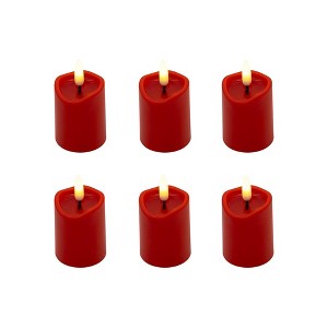 Lumabase 6ct Battery Operated 3D Wick Flame Mini Pillars Red - 1 of 4
