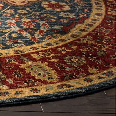Mahal Red and Navy Round Synthetic Area Rug