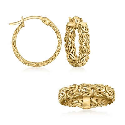 Ross-Simons 18kt Gold Over Sterling Byzantine Jewelry Set: Hoop Earrings and Ring