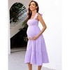 Womens Square Neck Smocked Maternity Dress Flutter Sleeve Summer Maxi Sundress Light Purple S - 2 of 4
