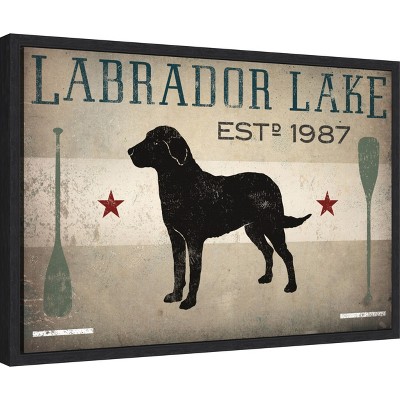 Labrador Lake Vintage Black Framed Canvas Art Print