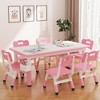Whizmax Kids Table and Chair Set 120*60 CM, Height Adjustable Toddler Table and 6 Chairs Set for Ages 2-10, Graffiti Desktop, Non-Slip Legs,Dark Pink - 2 of 4