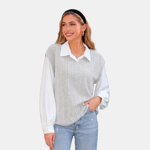 Women s Rib Collared Long Sleeve Combo Top Cupshe Target