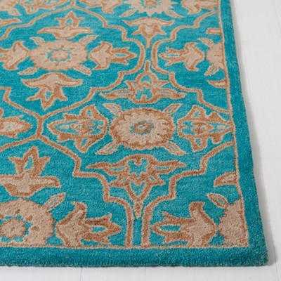 Turquoise and Beige Hand-Tufted Wool 4' x 6' Area Rug