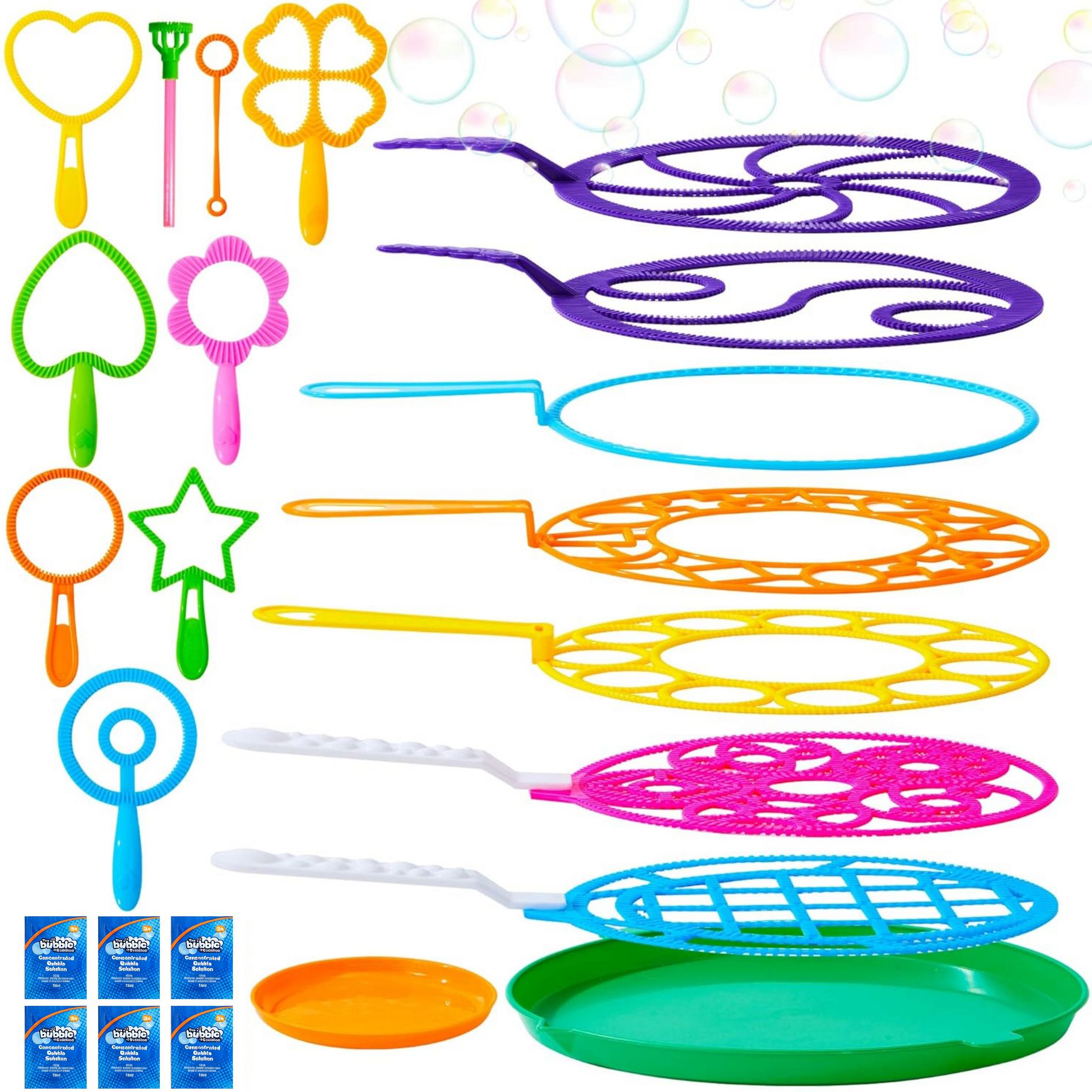 Joyfy 24/42/53Pcs Giant Big Small Bubble Wands Set with Tray Bubble Maker Wands Bulk for Easter Kids Toddlers Summer Toy Outdoor Play Party Favor Game