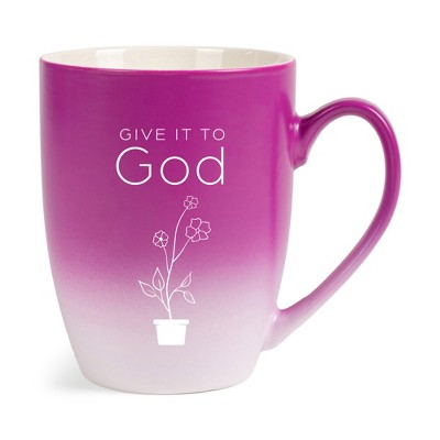 Elanze Designs Give It To God Two Toned Ombre Matte Pink and White 12 ounce Ceramic Stoneware Coffee Cup Mug