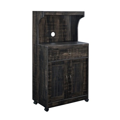 Home Source Charcoal Microwave Cart with Double Door Cabinet, 1 Drawer, and Top Shelf