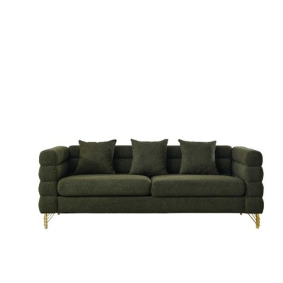AENKYO 81" Oversized 3-Seater Sofa, Modern Teddy Fabric for Living Room, Comfortable Deep Seating Sleep Sofa, Green