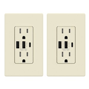 ELEGRP 30-Watt 15 Amp 3-Port Type C and Dual Type A USB Duplex USB Wall Outlet, Wall Plate Included, Brown (2-Pack) - 1 of 1