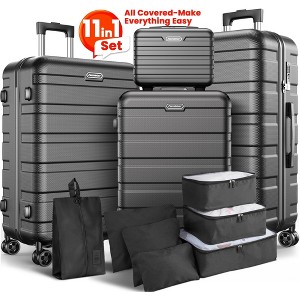 Famistar 11 Piece Hardside Luggage Suitcase Set with 360° Double Spinner Wheels (14/20/24/28 inch) Black - 1 of 4