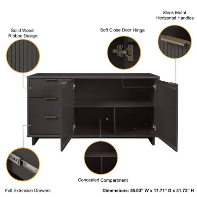 Granville Dark Gray Modern 3-Drawer Buffet Sideboard