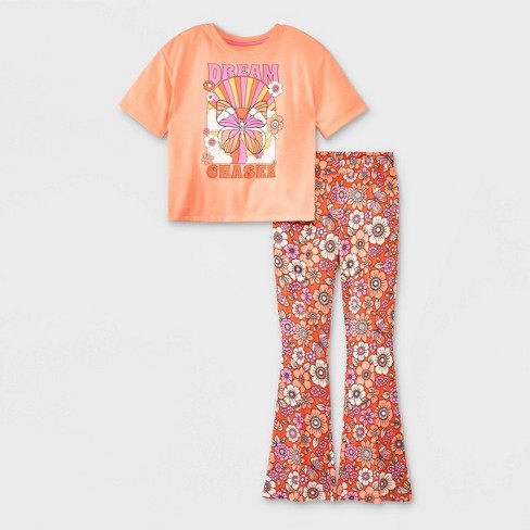 Match It Up Tall Printed Mesh Flared Trousers in Orange Print