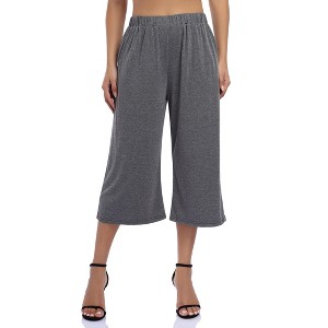 Women's Elastic Waist Solid Pocket Casual Knitted Wide Leg Pants - 1 of 4