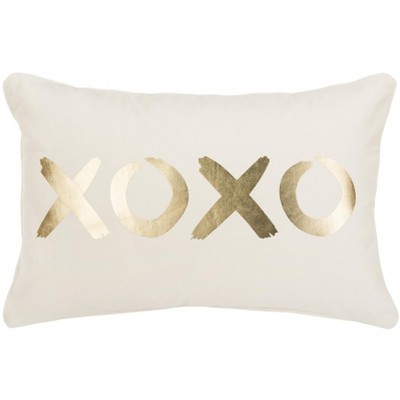 Hugs and Kisses Pillow - Gold/Cream - 12"X18" - Safavieh