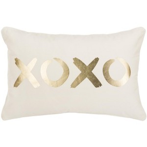 Hugs and Kisses Pillow - Gold/Cream - 12"X18" - Safavieh - 1 of 2