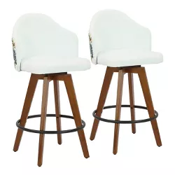 Set of 2 Ahoy Bamboo/Polyester/Metal Counter Height Barstools Walnut/White/Black - LumiSource