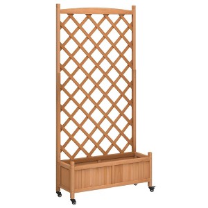 vidaXL Planter with Trellis-Wheels | Outdoor Solid Fir Wood-Flower Box | Brown Wooden-Garden-Patio-Terrace | Rectangular-Fir-Planter - 1 of 4