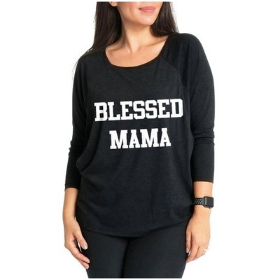 Women's Black Color BLESSED MAMA Printed Nursing Top T-Shirt