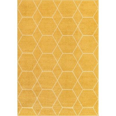 Yellow Geometric Trellis Easy Care Synthetic Area Rug