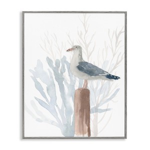 Stupell Industries Relaxed Nautical Seagull Beach Bird Blue Sea Coral Black Framed Giclee Art - 1 of 4