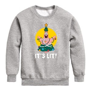 Boys' - SpongeBob SquarePants - Patrick It's Lit Graphic Long Sleeve Fleece Sweatshirt - 1 of 4