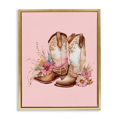 Stupell Industries Floral Pink Cowgirl Boots, 17" x 21"