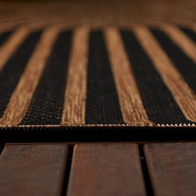 Tan and Black Rectangular Synthetic Stripe Indoor/Outdoor Rug 5' x 7'