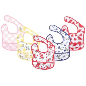 Hudson Baby Infant Girl Waterproof Polyester Bibs 5pk, Strawberries - 1 of 1