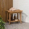 JONATHAN Y Tucker 22.1" Traditional Classic Slatted Solid Acacia Wood Indoor/Outdoor Shower Bench with Shelf and Handle - 3 of 4